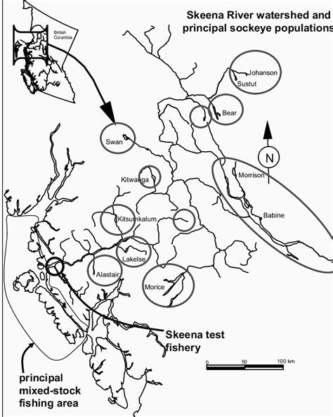 Map of the Skeena River showing principal nursery lakes for sockeye... | Download Scientific Diagram