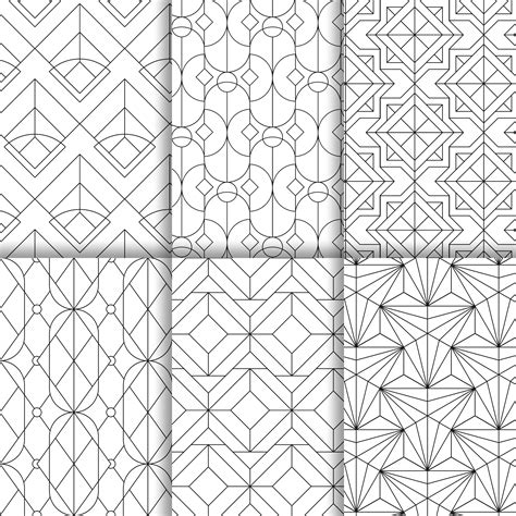 Black geometric seamless patterns set on white background - Download ...