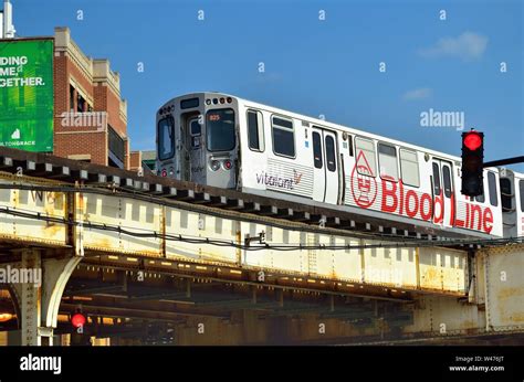 chicago illinois usa  cta red  rapid transit train adorned