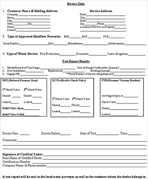 Printable Backflow Test Reports