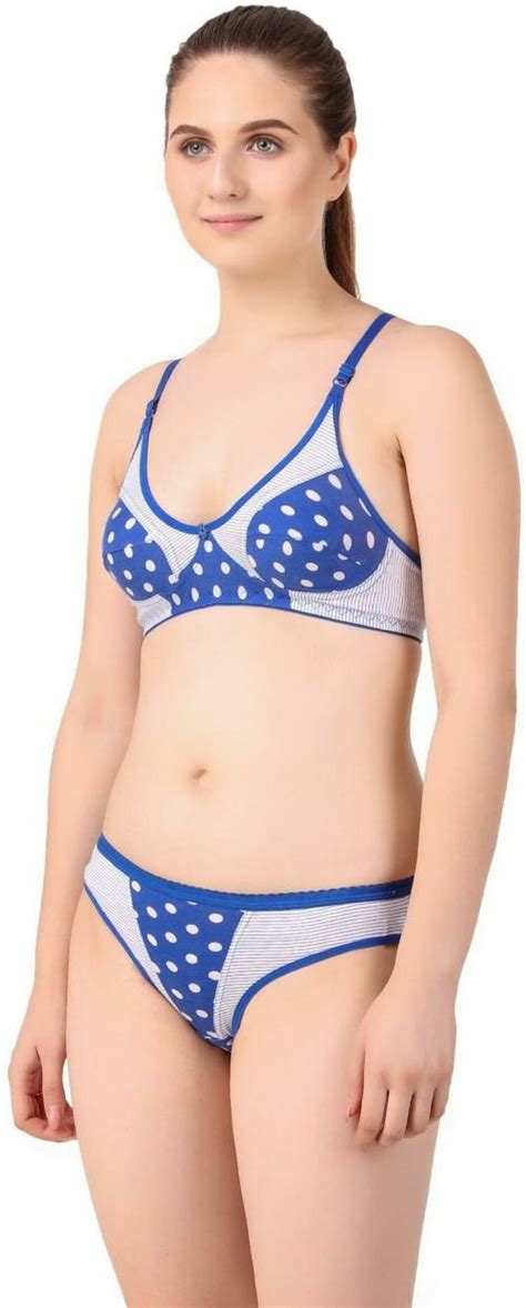 Buy Inner Happiness Blue Polka Print Cotton Blend Lingerie Set Online