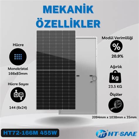 HT Saae 455WP Yüksek Verimli Monokristal Half Cut Beyaz Arka Fiyatı