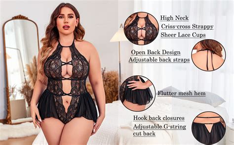 Amazon Avidlove Womens Plus Size Lingerie High Neck Lace Teddy Cut