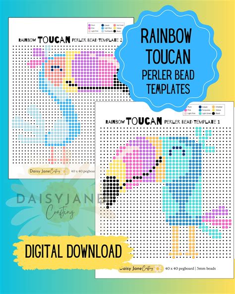 Rainbow Toucans Perler Bead Templates Hama Beads Fuse Beads Printable