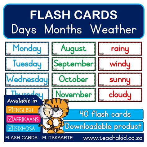Days Months and Weather – flash cards (PDF) - Teachakid