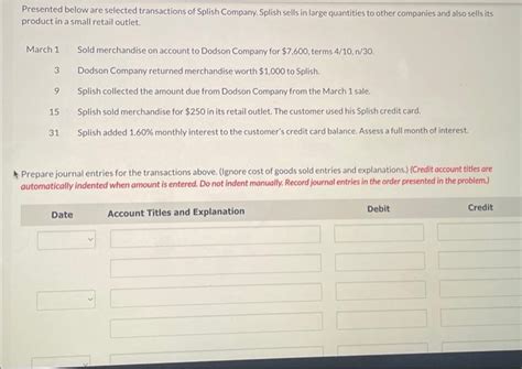 Solved Presented Below Are Selected Transactions Of Splish Chegg