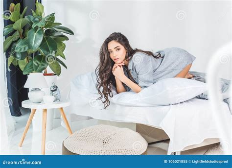 Girl On Bed Stock Image Image Of People Brunette Feminine 106021855