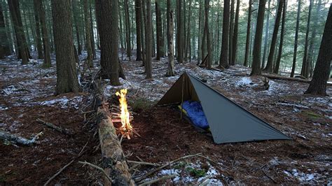 Solo Winter Tarp Camp First Snow Spit Roasting Wild Venison