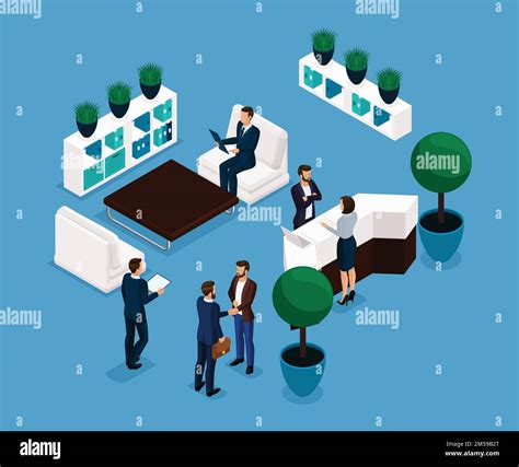 Trend Isometric People Reception Room Rear View Business Concept