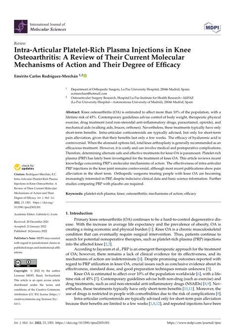 Pdf Intra Articular Platelet Rich Plasma Injections In Knee Osteoarthritis A Review Of Their