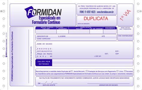 Duplicata Fatura Mercantil Formidan Formul Rio Cont Nuo