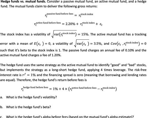 Hedge Funds Vs Mutual Funds Consider A Passive Chegg