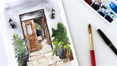 Paint With Me Challenge February Ink Watercolor Wash Doorway