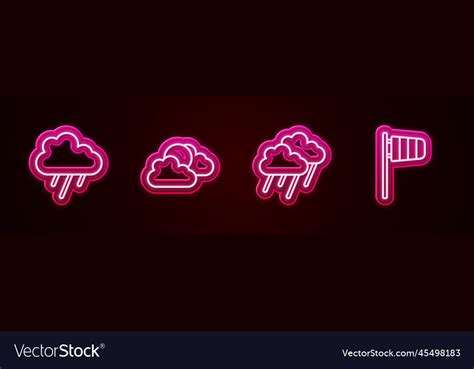 Set Line Cloud With Rain Sun And Cloud Weather Vector Image