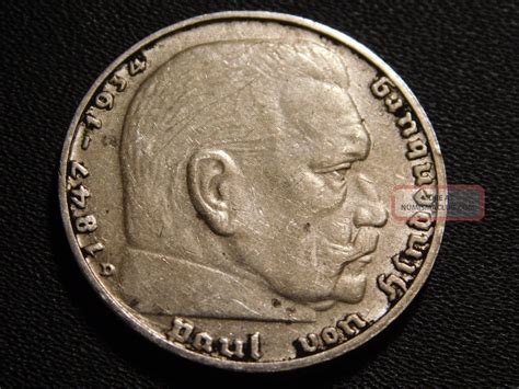 Reichsmark D German Silver Nazi Coin Hindenburg Swastika Km