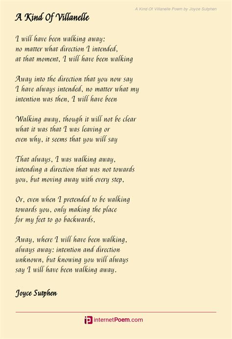 A Kind Of Villanelle Poem by Joyce Sutphen