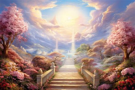 Premium Photo | Garden illustration landscape art pathway heaven paradise