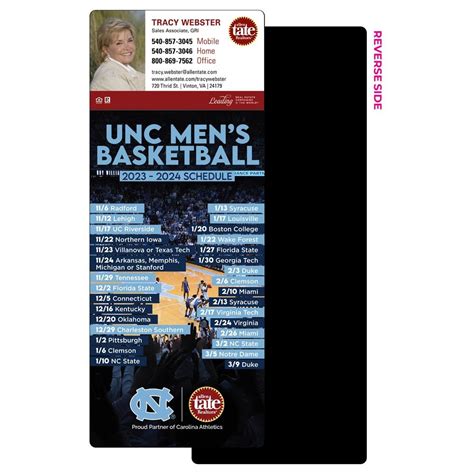 Allen Tate Carolina Tar Heels Basketball Schedule Full Magnet