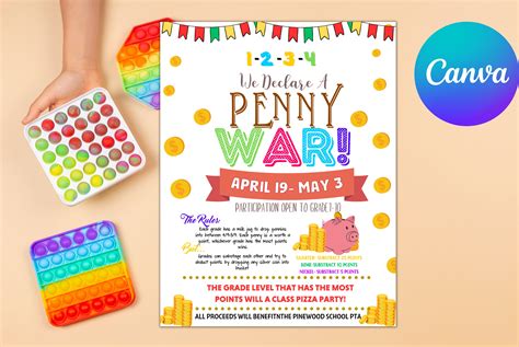 Penny War Fundraiser Flyer Printable School Fundraiser Event Etsy