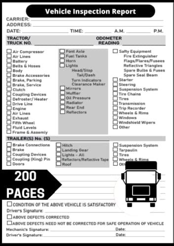 Driver Vehicle Inspection Report Book Daily Pre Trip Inspection Checklist Report For Drivers