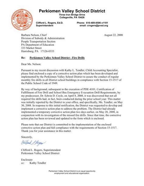 Letter To Pde And Pvsd Regulations Re Fire Drills 8 2008 Pdf