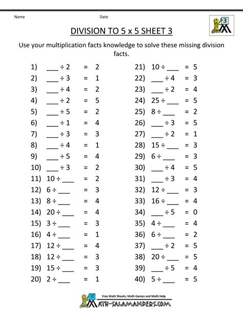 Printable Division Worksheets 3rd Grade