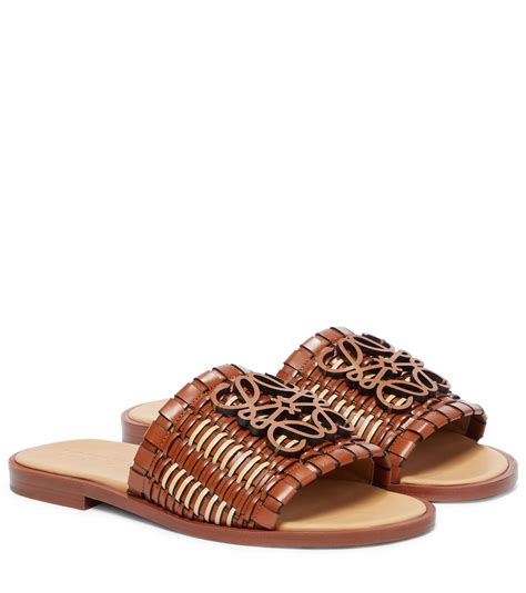 Loewe Anagram Woven Leather Slides In Tan Natural Brown Lyst