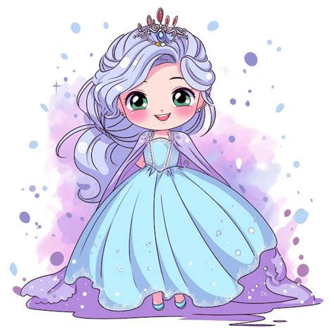 Premium Photo Cartoon Princess With Long Hair And Tiable In Blue