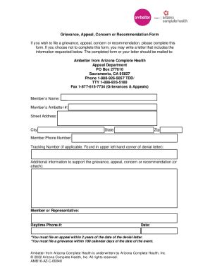 Fillable Online Grievance Appeal Concern Or Recommendation Form