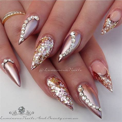 Metallic Rose Gold Glamour Sculptured Acrylic Using Madamglam Romantica Metallic