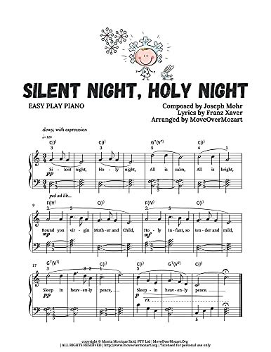 Silent Night Holy Night Easy Piano Play Songs English Edition