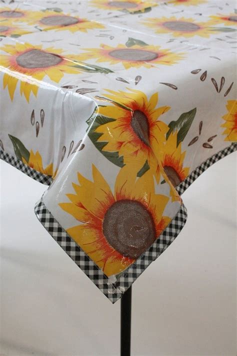 Rectangle Sunflower Oilcloth Tablecloth With Gingham Black