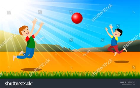 Children Two Boys Playing Ball Enjoy Stock Vector Royalty Free 1327957763