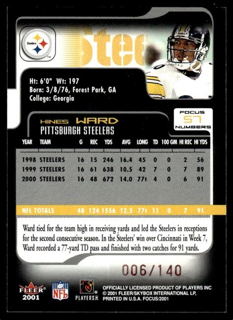 Fleer Focus Numbers Hines Ward Pittsburgh Steelers Ebay