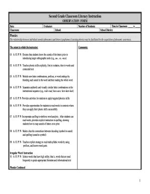 Fillable Online Ed Uiuc Second Grade Classroom Literacy Instruction