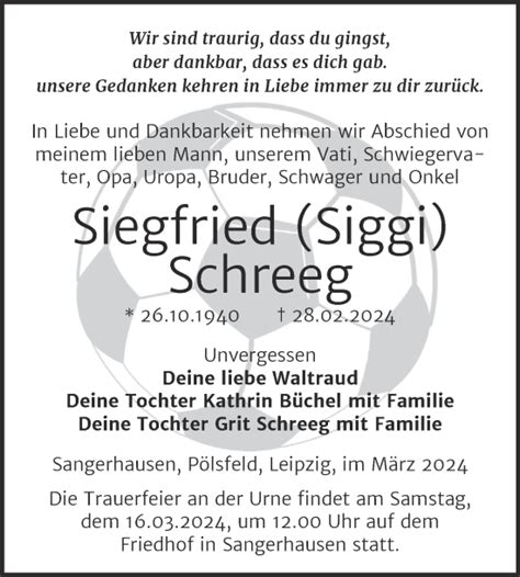 Traueranzeigen Von Siegfried Schreeg Abschied Nehmen De