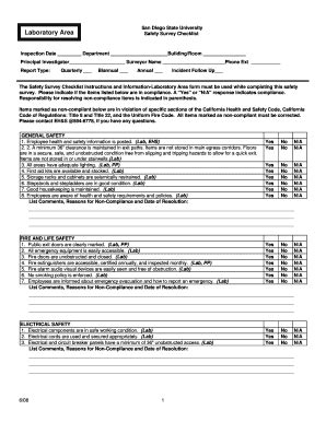 Fillable Online Bfa Sdsu Attachment A Safety Survey Checklist