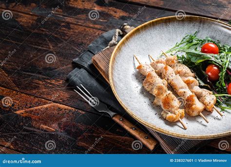 Chicken Skewers Souvlaki Grilled Meat Shish Kebab Skewers Wooden