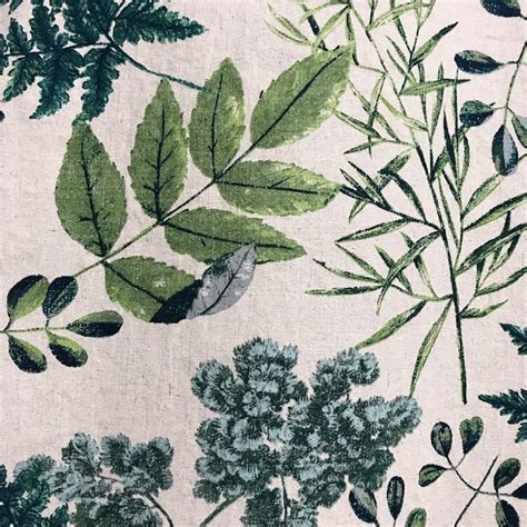 Modern Vintage Green Leaf Pattern Washed Linen Cotton Curtain Etsy