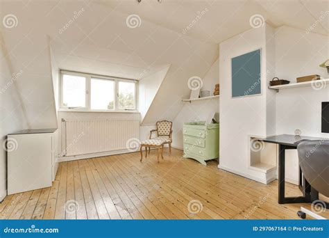 A Living Room with White Walls and a Wooden Floor Stock Photo - Image ...