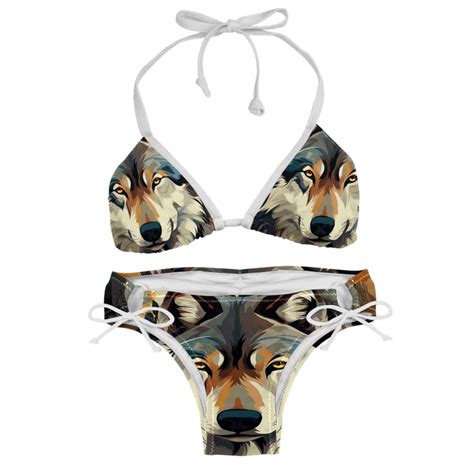 Wolf Women S Swimwear Bikini Set With Detachable Sponge And Adjustable