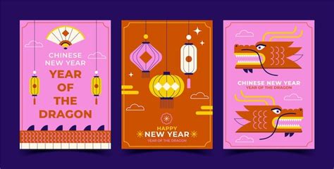 Free Vector | Flat greeting cards collection for chinese new year celebration