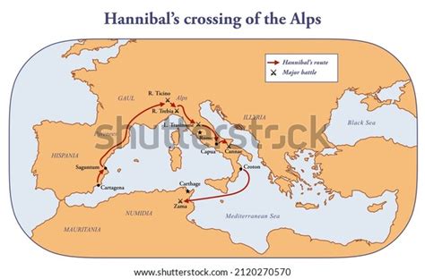 Map Route Hannibal Crossing Alps Stock Illustration 2120270570 | Shutterstock