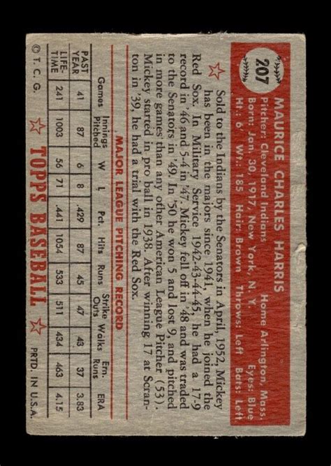 1952 Topps Set Break 207 Mickey Harris LOW GRADE Filler GMCARDS EBay