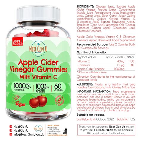 Apple Cider Vinegar Gummy With The Mother 1000mg 100 Nrv Vitamin C