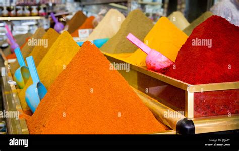 Various Spices In A Traditional Moroccan Shop In The Souk Market Of