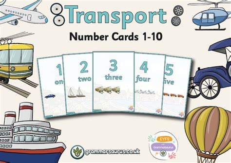 EYFS Transport Number Cards 1 10 Grammarsaurus