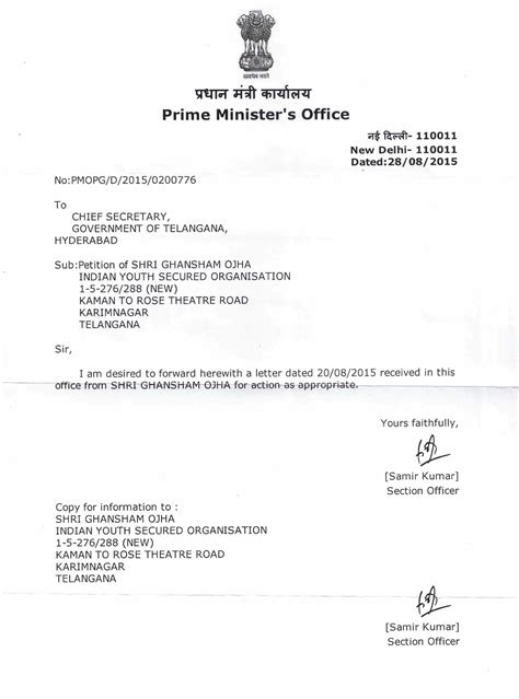 Pmo Ref Letters 1 44 Indian Youth Secured Organisation