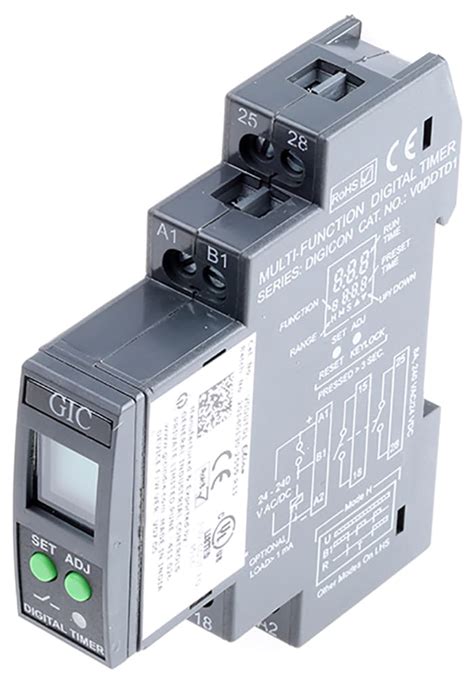 V0DDTD1 GIC GIC DIN Rail Mount Timer Relay 24 240V Ac Dc 1