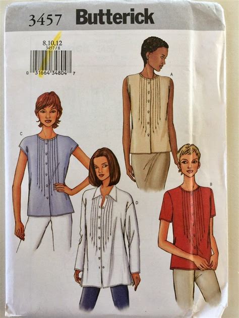 Blouse Pattern Butterick 3457 Button Closure Short Or Long Sleeves